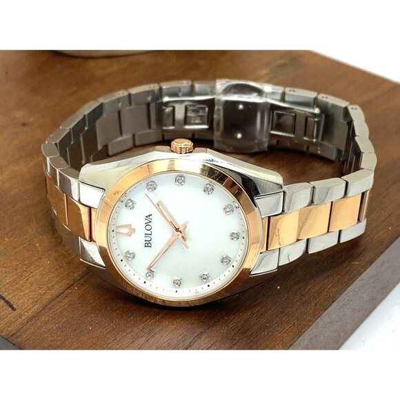 Bulova Women's Watch 98P207 Quartz Diamond Mother of Pearl White Dial Two Tone - Picture 8 of 14